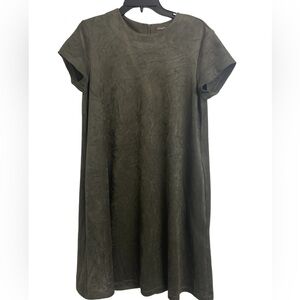 J Mc Laughlin Faux Swade Crew Neck Swing Dress Size L Green